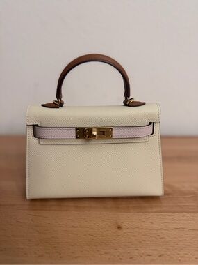 Epsom verso TriColor Mini Kelly Sellier 20 Craie gold veau mauve pale GHW